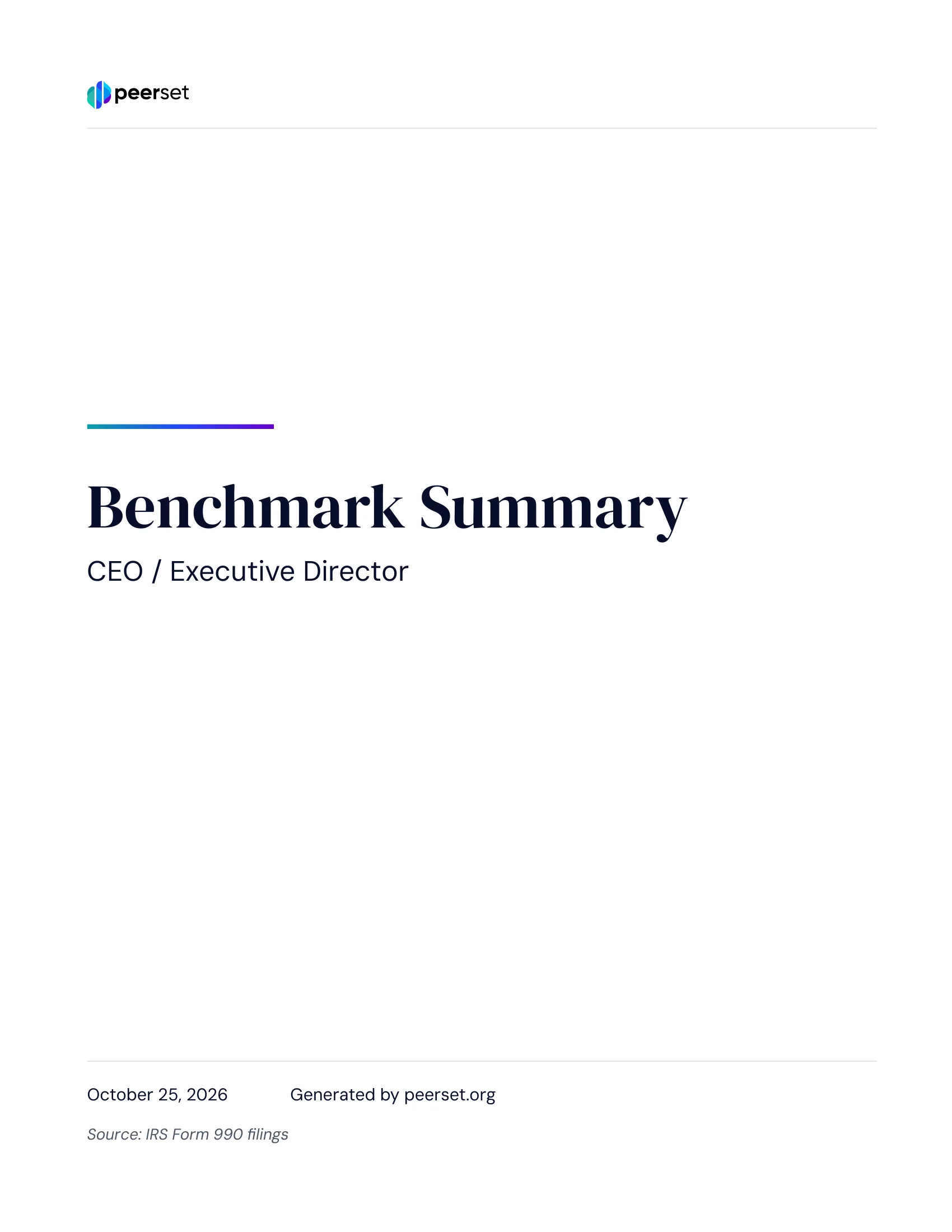 Cover page of the sample Benchmark Summary